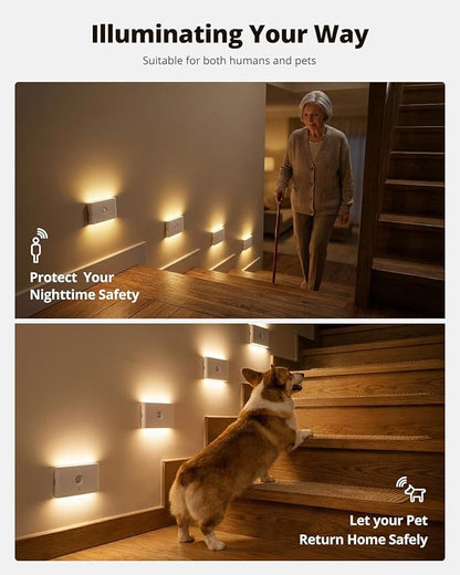 wowatt Rechargeable Motion Sensor Stair Light, Whtie Automatic Lights with Magnetic Mount, Dimmable Step Lights Indoor for Stairway, Hallway, Kitchen, Bathroom(8 Packs)