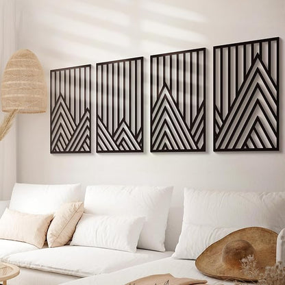 Glamativity 4 Pack Black Abstract Metal Wall Art, Minimalist Décor Single Line Art Wall Décor, 3D Textured Metal Wall Sculptures, for Living Room Bedroom Bathroom Study Room (Mountain Line, L Size 22.5 x 15.7'')