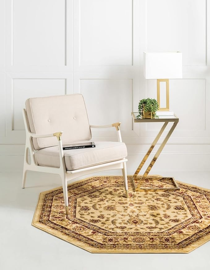 Rugs.com Aditi Collection Rug – 8' Octagon Cream Low Rug Perfect for Living Rooms, Kitchens, Entryways