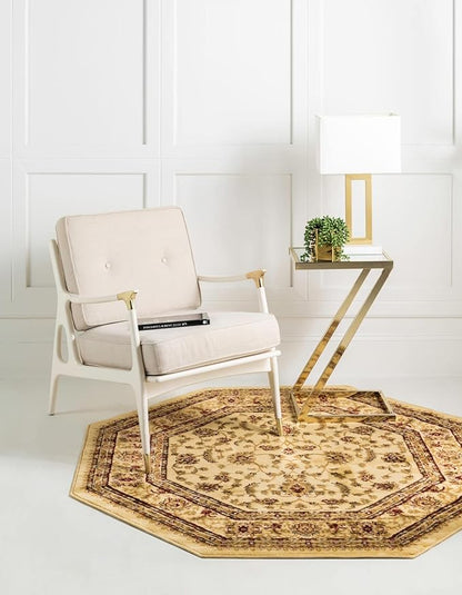 Rugs.com Aditi Collection Rug – 8' Octagon Cream Low Rug Perfect for Living Rooms, Kitchens, Entryways