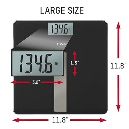 Taylor Light Powered Digital Bath Scale, Large and Durable Platform, Light Powered Panel with Endless Power, No Batteries Needed, Energy-Saving, Easy to Use, High 400 lb Capacity, Black