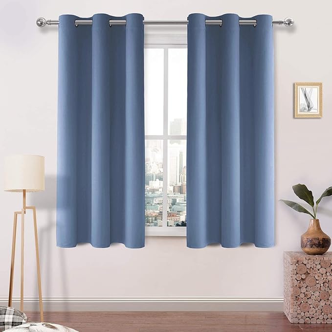 DWCN Dusty Blue Curtains for Bedroom, Blackout Curtain 45 Inches Long, Thermal Gromeet Drapes for Small Window - W38 x L45, 2 Panels