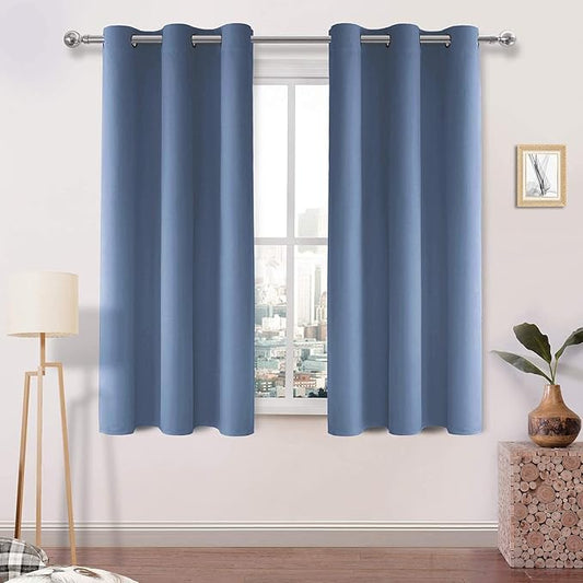 DWCN Dusty Blue Curtains for Bedroom, Blackout Curtain 45 Inches Long, Thermal Gromeet Drapes for Small Window - W38 x L45, 2 Panels