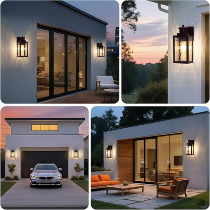 11.6" Motion Sensor Outdoor Wall Lights, Waterproof Exterior Lighting Fixtures with Water-Rippled Glass, Brown Modern Outside Wall Sconce Lanterns for House, Porch, Garage, Patio, Bulbs Not Included