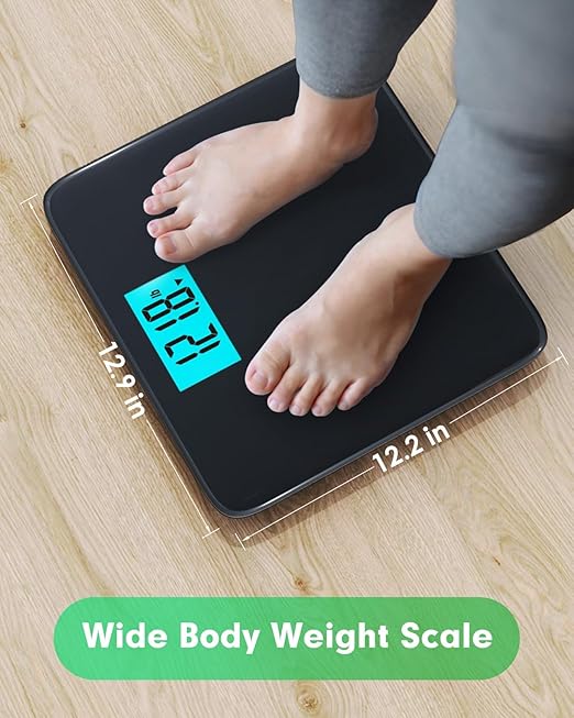 560lbs Scale for Body Weight with Ultra Wide Platform 12.2 x 12.9 inch and Large Backlit LCD Display Accurate Digital Bathroom Weighing Scales with High Capacity Over 500 lbs for Heavy People