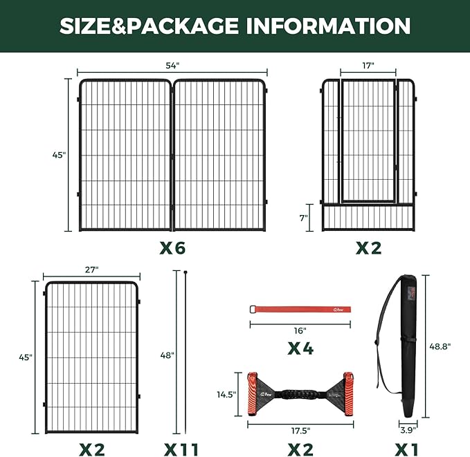 FXW Instant Unleashed Dog Playpen, Portable Pet Fence for Outdoor, RV Trips, and Camping, 45 inch, 16 Panels for Large Dogs with Easy-Carry Straps (2 Pack) and Stake Bag│Patented