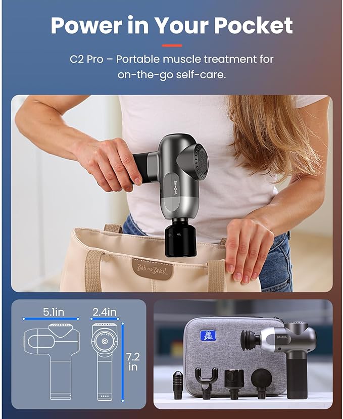 BOB AND BRAD C2 Pro Massage Gun with Heat and Cold Therapy, FSA Eligible & HSA Approved Mini Massager Gun Deep Tissue, Heated Professional Electric Back Massager for Athletes