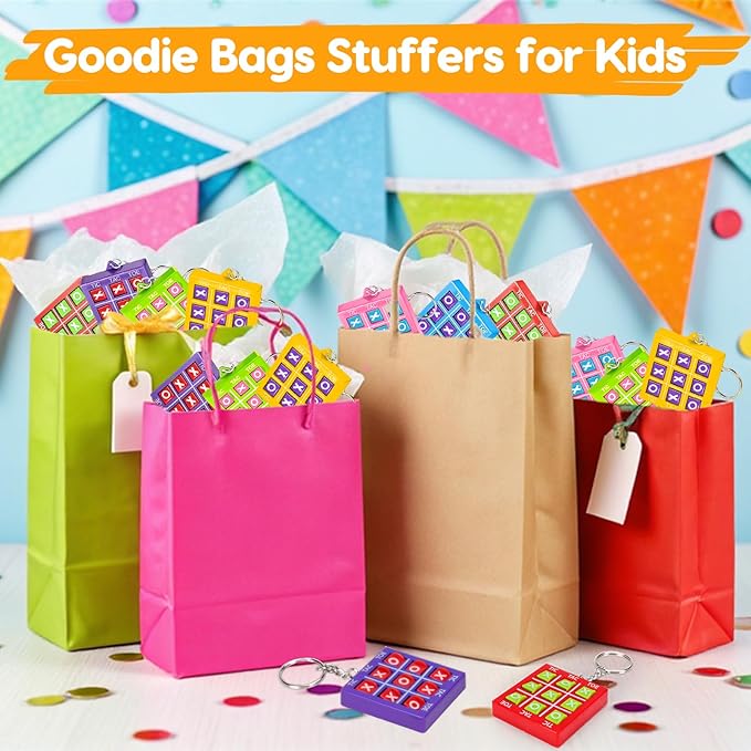24PCS Tic Tac Toe Game Birthday Party Favors Valentines Goodie Bags Stuffers for Kids 3-5 4-8 8-12 Classroom Treasure Chest Carnival Prize Box Toys Bulk Keychain Pinata Filler Return Gift for Girl Boy