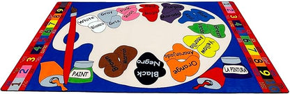Paint Palette Spanish Rug, 7'6" x 12' Rectangle, Educational Classroom Rug, Kids Learning Play Mat | Area Rug for Bedroom or Playroom