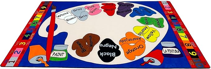 Paint Palette Spanish Rug, 6' x 8'6" Rectangle, Educational Classroom Rug, Kids Learning Play Mat | Area Rug for Bedroom or Playroom