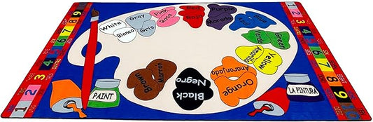 Paint Palette Spanish Rug, 6' x 8'6" Rectangle, Educational Classroom Rug, Kids Learning Play Mat | Area Rug for Bedroom or Playroom