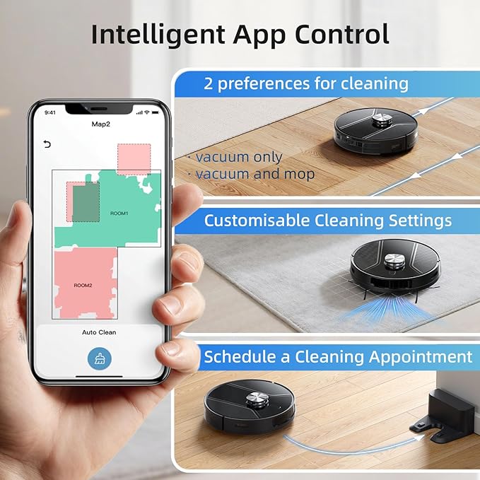 Robot Vacuum and Mop Combo, Robotic Vacuum Cleaner with Precision LiDAR Navigation, Multi-Floor Mapping, Ideal for Pet Hair, Hard Floors & Carpets, App & Voice Control, Aspiradora Robot