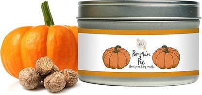 Aira Soy Candles - Organic, Kosher, Vegan, w/Therapeutic Grade Essential Oil Blends - Hand-Poured 100% Soy - Paraffin Free, Burns 60+ Hours - Fall Candle - Pumpkin Pie - 8 Ounces