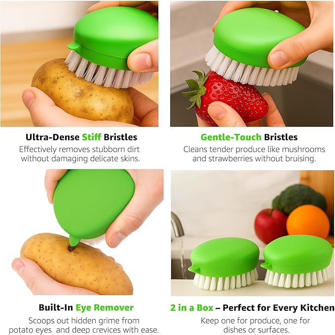 Premium Veggie Brush The Scrubber for Potato Eyes,a Potato Scrubber Suitable for Root Vegetables & Delicate Fruits,a Dual-use Fruit and Vegetable Brush, Your Kitchen Essential