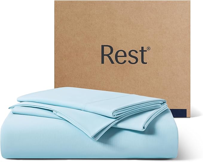 REST® Evercool®+ Starter Sheet Set, King, Light Blue, Breathable Bed Sheets for Hot Sleeper and Night Sweats, with Pillowcases, Ionic+ Self-Cleaning Silver Yarn for Sensitive Skin, 3PCS No Flat Sheet