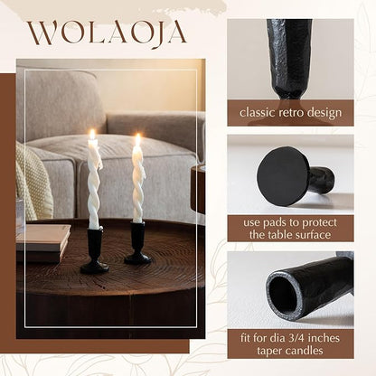 Candle Sticks Holder Decor, Set of 2 Vintage Black Candle Holders, Modern Decorative Tapered Candlestick Holders Centerpiece for Dining Table Centerpiece, Wedding, Party Decor