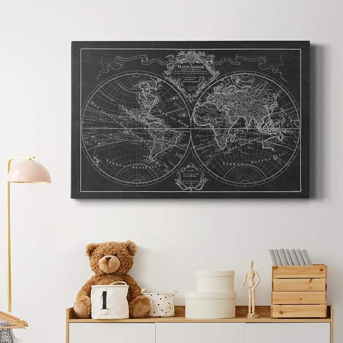 Wexford Home Home Decor Landscape Canvas Wall Art Abstract Floral Painting Modern Pictures Artwork Decoration for Living Room Kitchen Bathroom Office, Ready to Hang, monde map, 24x36