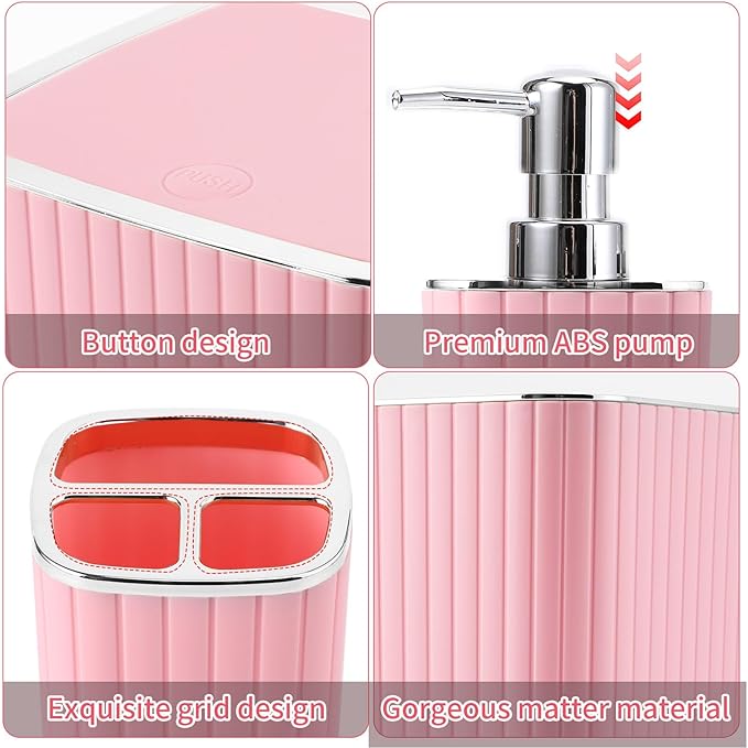 28PC Bathroom Set - Gorgeous Pink Bathroom Set, Bathroom Accessory Set, Pink Shower Curtain Set with 5PC Shower Caddies