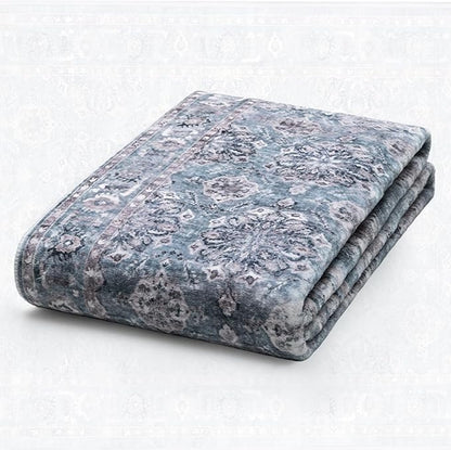 SERISSA Boho 8x10 Area Rugs Blue Grey, Washable Vintage Floral Large Living Room Rug Non-Slip, Ultra Soft Oriental Print Distressed Farmhouse Carpet for Dining Room Bedroom Dorm Office Home Decor