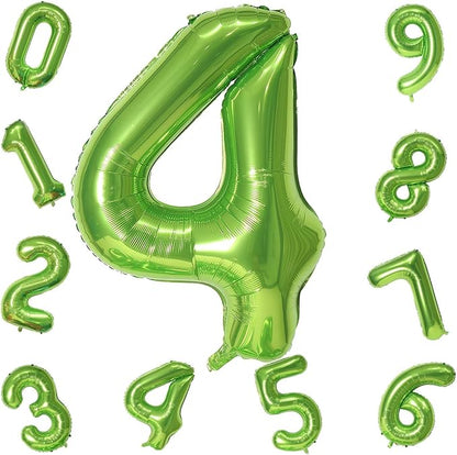 Green 4 Balloons, 40 Inch Large Foil Number Balloons Set 0-9, Self Inflate Digital 4 Helium Balloon for Boys Girls Men Women Jungle Birthday Anniversary Party Decorations Photo Shoot Supplies