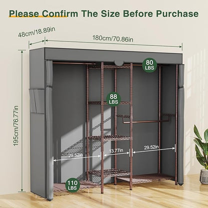 LEHOM G6C Heavy Duty Clothes Rack with Cover, Wire Garment Rack for Hanging Clothes, Compact Closet Storage Clothing Rack with Oxford Fabric Cover, Adjustable Hanging Clothes Racks for Bedroom
