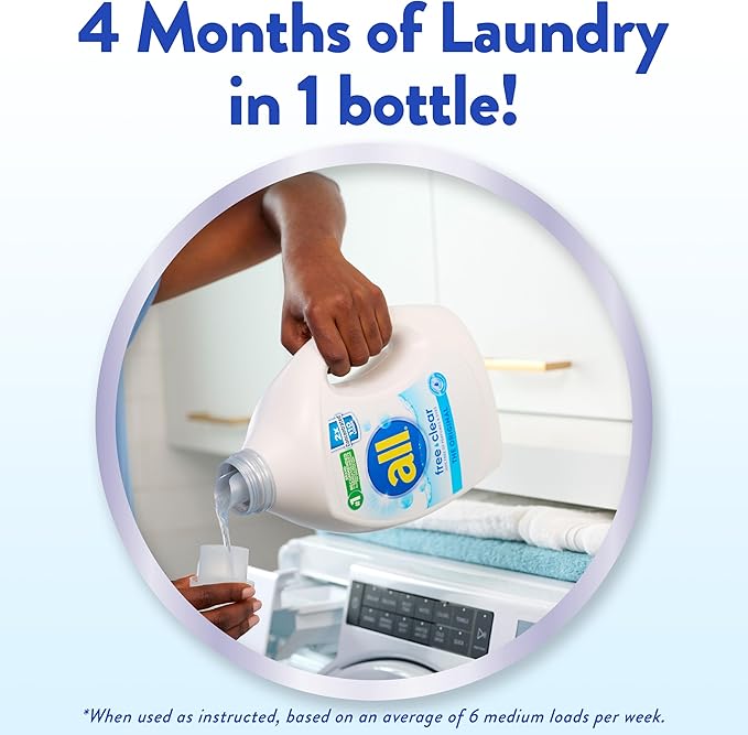 all free clear, Original, Liquid Laundry Detergent for Sensitive Skin, Unscented and Hypoallergenic, Concentrated, 82.5oz, 110 Loads
