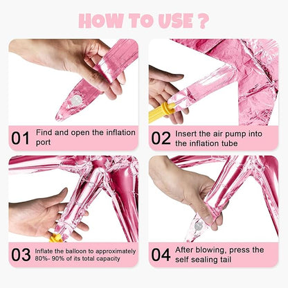 Pink Silver Star Balloon,16Pcs Star Foil Balloons Set with 22Inch Explosion Spike Cone Balloons and 10Inch Quadrangle Helium Balloon for Birthday Wedding Baby Shower Party Decorations