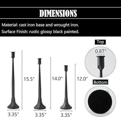 Denique Iron Taper Candle Holder Set of 3, Black Candlestick Holders Decorative Candle Stand, Tapered Candle Holders Tall Set for Wedding, Dining Table, Home Decoration (Black)