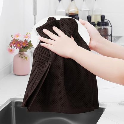 Homaxy 100% Cotton Waffle Weave Kitchen Dish Towels, Ultra Soft Absorbent Quick Drying Cleaning Towel, 13 x 28 Inches, 4-Pack, Dark Brown
