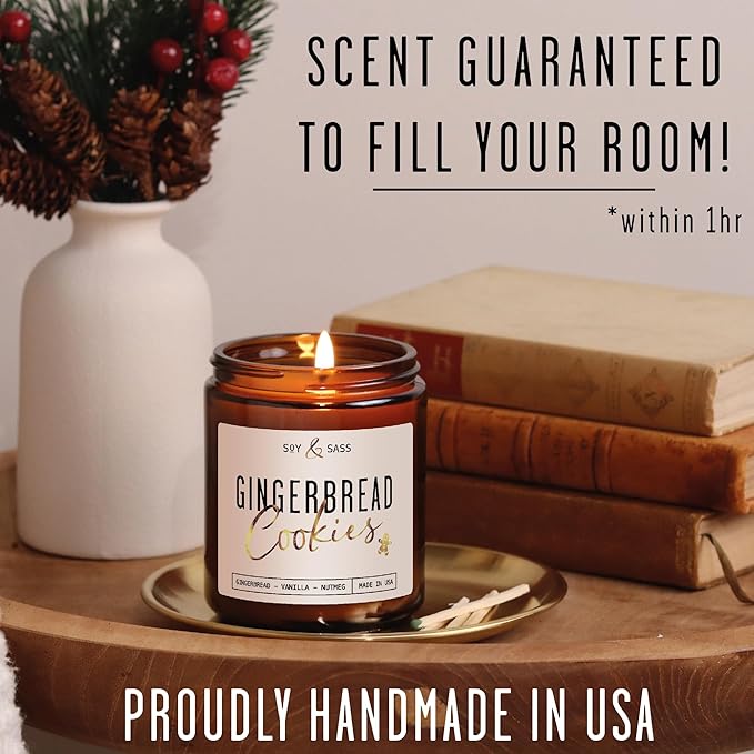 Gingerbread Candle, Christmas Candles Scented – ‘Gingerbread Cookies’ Soy Candle, w/Gingerbread, Cinnamon & Vanilla - Infused with Essential Oils I 9oz, 50Hr, Made in USA