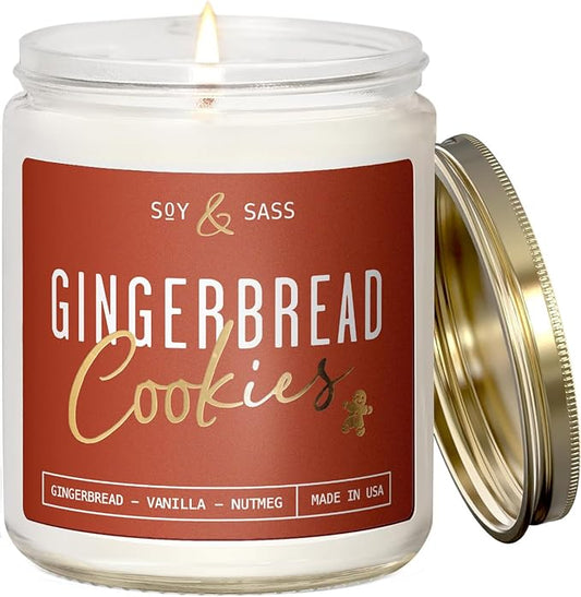 Gingerbread Candle, Christmas Candles Scented ? ?Gingerbread Cookies? Soy Candle, w/Gingerbread, Cinnamon & Vanilla - Infused with Essential Oils I 9oz, 50Hr, Made in USA