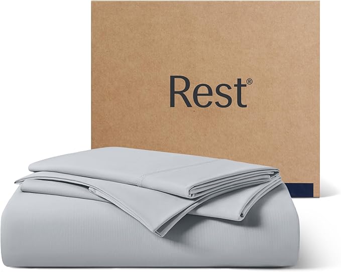 REST® Evercool®+ Starter Sheet Set, King, Light Gray, Breathable Bed Sheets for Hot Sleeper and Night Sweats, with Pillowcases, Ionic+ Self-Cleaning Silver Yarn for Sensitive Skin, 3PCS No Flat Sheet