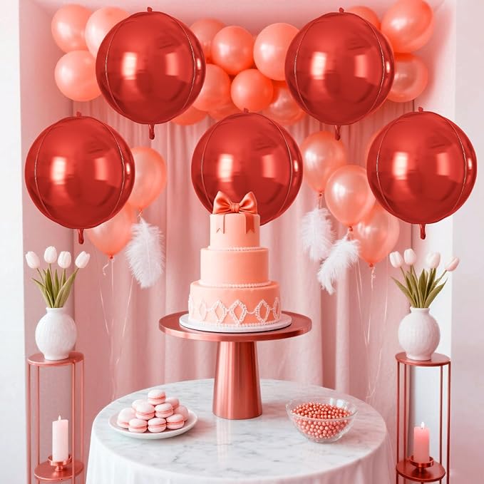 Red Round Foil Balloons 9 pcs,Red Giant 4D Round Balloons 22 Inch for Wedding Graduation Valentine's Birthday Party Decorations