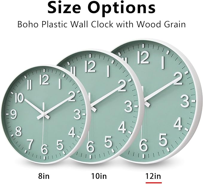 HZDHCLH Wall Clocks Battery Operated,Wall Clock Green,12 inch Wall Clock Silent Non Ticking Modern 3D Numbers for Kitchen Bedroom Living Room Office Classroom Decor