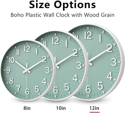 HZDHCLH Wall Clocks Battery Operated,Wall Clock Green,12 inch Wall Clock Silent Non Ticking Modern 3D Numbers for Kitchen Bedroom Living Room Office Classroom Decor