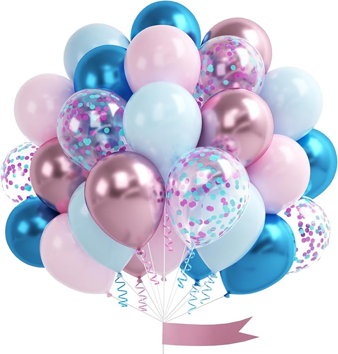 Macaron Pink and Blue Balloons, 60 Pcs 12 Inch Metallic Blue Pink Balloons for Baby Shower Gender Reveal Shower Wedding Bridal Shower Party Graduation Decoration
