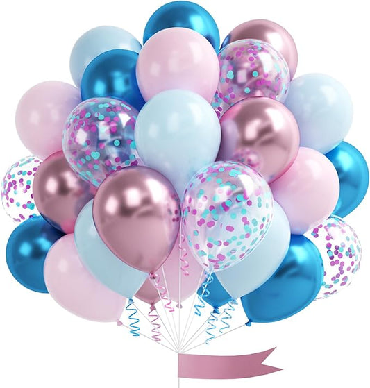 Macaron Pink and Blue Balloons, 60 Pcs 12 Inch Metallic Blue Pink Balloons for Baby Shower Gender Reveal Shower Wedding Bridal Shower Party Graduation Decoration