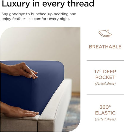 Threadmill California King Sheets - Certified American Supima Cotton, 1200 Thread Count Hotel Quality, 4 Piece Luxury Bed Set With Elasticized Extra Deep Pocket, Folkstone Blue
