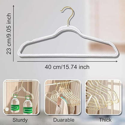 VSV stoage Clear Clothes Hangers 16", 40 Pack Plastic Coat Hanger for Adult Closet, Bling Thin Hangers with Swivel Gold Hook, Notched Shoulders Perchas - Clothing Rack for Bridesmaid Dresses
