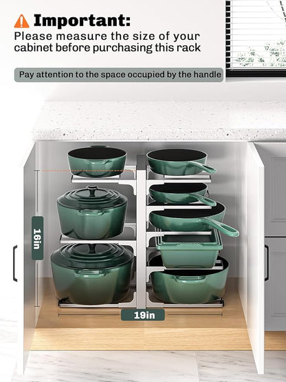 MUDEELA 8-Tier Pots and Pans Organizer for Cabinet, Adjustable Heavy Duty 120LBS Pot and Pan Organizer Rack Under Cabinet, Kitchen Cabinet Storage and Organization Cookware Baking Frying Rack