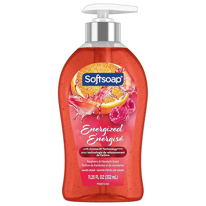 Softsoap Energized Liquid Hand Soap, Paraben Free, pH Balanced, Raspberry and Mandarin Scent, 11.25 fl oz Pump Bottle, 6 pack