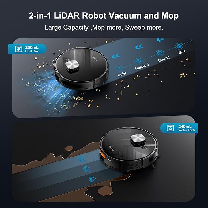 Robot Vacuum and Mop Combo, Robot Vacuum Self-Emptying with 11500Pa Suction, 70-Day Capacity, Fast Home Mapping, LiDAR Navigation, Smart Obstacle Avoidance, Ideal for Pet Hair, Carpet, Hard Floor