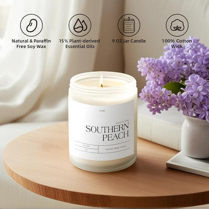 Peach Scented Candles for Home, 9oz Natural Soy Wax Aromatherapy Organic Peach Candle for Stress Relief, Long Burning & Lasting Jar Candle Gifts for Halloween, Birthday, Christmas, Thanksgiving