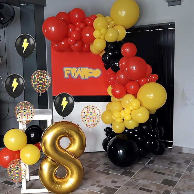 Red Black Yellow Balloons, 50 Pcs 12 Inches Cartoon Birthday Party Balloons with Confetti Balloon, Cartoon Theme Balloons for Kids Birthday Baby Shower Carnival Party Decor
