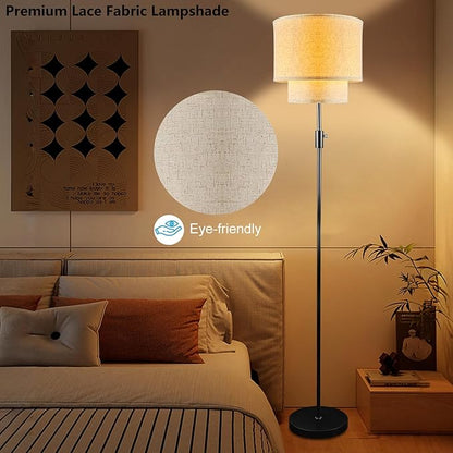 Lightdot 67IN LED Floor Lamp for Living Room, LED Standing Floor Lamps with Double Fabric Shade, E26 Bulb Included, Vintage Corner Lighting, Mid Century Floor Lamp for Bedroom Home Office-Gold