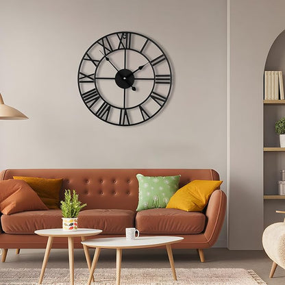 30inch/76cm Extra Large Wall Clock for Bedroom Living Room Battery Operated Big Metal Decorative Analog Silent Giant Non Ticking Clocks Room Wall Decor (Iron Roman Numerals, 30 inches)