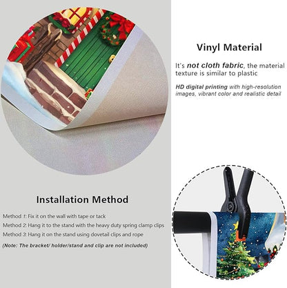 YongFoto Merry Christmas Backdrop 9x6ft North Pole Night Sky Pine Forest House Snowman Xmas Tree Photography Background 2026 New Year Winter Holiday Party Banner Photoshoot Wallpaper Photo Booth