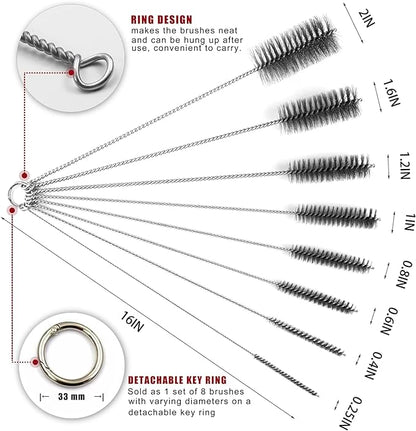 16 Inch Extra Long Pipe Cleaning Brush Set Stainless Steel Bristles, Stainless Steel Pipe Brush Steel Bottle Brush 8 Piece Variety Pack for Auto Parts, Bottles,Tubes, Etc.