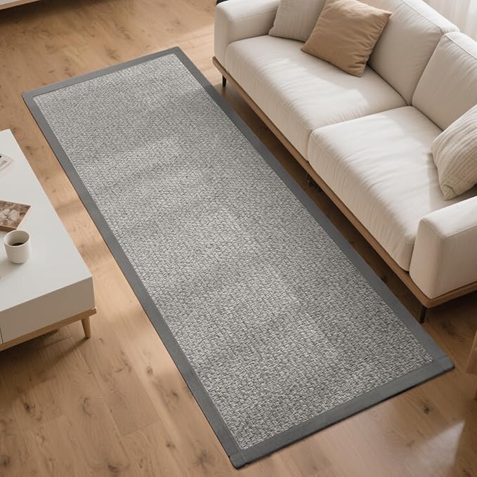 Washable Hallway Runner Rug 2x5 Jute Like Kitchen Runner Mat Rugs Non Slip, Woven Soft Entryway Farmhouse Runner Boho Floor Carpet for Indoor Laundry Hall Backdoor Bedroom Living Room, Grey
