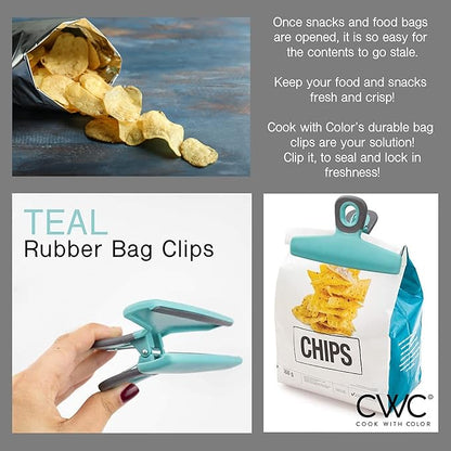 COOK WITH COLOR Food Clips - Wide Heavy Duty Chip Clips, Large Bag Clips for Food Storage with Air Tight Seal Grip, Pack of 16, Teal